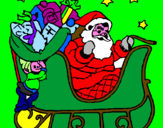Disegno Babbo Natale alla guida della sua slitta pitturato su marco