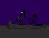 Disegno Madre e figlio in canoa  pitturato su samuele 1