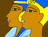 Disegno Ramses e Nefertiti pitturato su tata