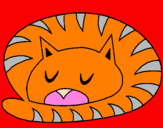 Disegno Gatto addormentato  pitturato su stap