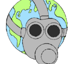 Disegno Terra con maschera anti-gas  pitturato su valentina