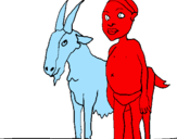 Disegno Bambino africano con una capra pitturato su nicolo