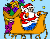 Disegno Babbo Natale alla guida della sua slitta pitturato su giulia