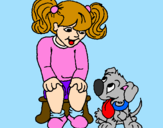 Disegno Bambina con il suo cagnolino  pitturato su AURORA