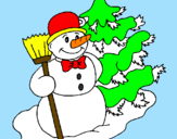 Disegno Pupazzo di neve e albero di Natale pitturato su giacomo