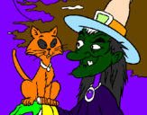 Disegno Strega con il gatto  pitturato su leonardo