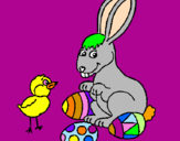 Disegno Pulcino, coniglietto e uova  pitturato su SARA