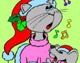 Disegno Gatto e topolino di Natale pitturato su Anna