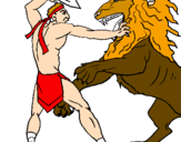 Disegno Gladiatore contro un leone pitturato su GABRY
