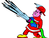 Disegno Pompiere con idrante  pitturato su lavinia
