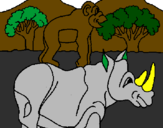 Disegno Rinoceronte e scimmietta  pitturato su giuseppe