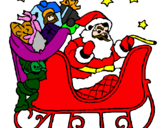 Disegno Babbo Natale alla guida della sua slitta pitturato su EEEEEEEEEEE