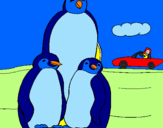 Disegno Famiglia pinguino  pitturato su aldona