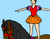 Disegno Trapezista in groppa al cavallo pitturato su sasha