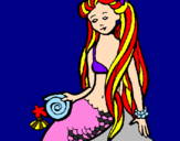 Disegno Sirena con la conchiglia  pitturato su kiaretta96