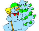 Disegno Pupazzo di neve e albero di Natale pitturato su edoardo