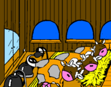 Disegno Mucche nella stalla  pitturato su gd