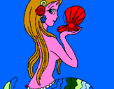 Disegno Sirena e perla  pitturato su SILVIA