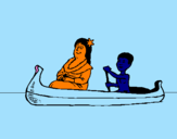Disegno Madre e figlio in canoa  pitturato su giovanni sannino