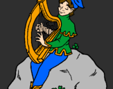 Disegno Folletto che suona l'arpa  pitturato su Christian V.