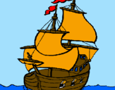 Disegno Barca  pitturato su laura