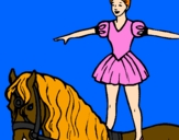 Disegno Trapezista in groppa al cavallo pitturato su simo
