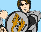Disegno Cavaliere dallo scudo con leoni  pitturato su ZAHRA