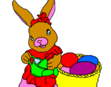 Disegno Coniglietta di Pasqua con l'annaffiatoio  pitturato su nanà