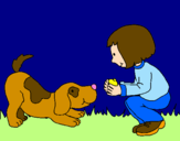 Disegno Bambina che gioca con il cagnolino  pitturato su martina