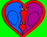 Disegno Uccellini innamorati  pitturato su MARTA