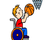 Disegno Pallacanestro su sedie a rotelle  pitturato su basket in carrozzina