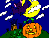 Disegno Halloween paesaggio pitturato su milla