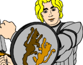 Disegno Cavaliere dallo scudo con leoni  pitturato su tommaso