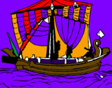 Disegno Barca romana  pitturato su daniele