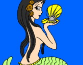 Disegno Sirena e perla  pitturato su margarita
