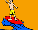 Disegno Surf pitturato su leo che fa surf