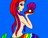 Disegno Sirena e perla  pitturato su letizia