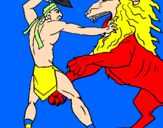 Disegno Gladiatore contro un leone pitturato su ALESSANDRO