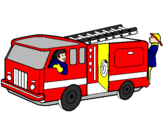 Disegno Pompieri sul camion  pitturato su giupy