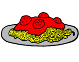 Disegno Spaghetti al ragù  pitturato su martina