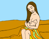 Disegno Madre e figlio  pitturato su camilla