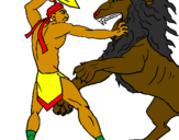 Disegno Gladiatore contro un leone pitturato su ilias