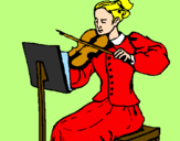 Disegno Dama violinista  pitturato su giulia