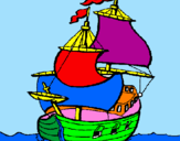 Disegno Barca  pitturato su sasa
