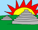 Disegno Tempi Maya  pitturato su rosanna