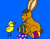 Disegno Pulcino, coniglietto e uova  pitturato su ELISA 02