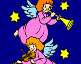 Disegno Angeli musicisti  pitturato su aurora