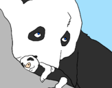 Disegno Orso panda con il suo cucciolo pitturato su arianna