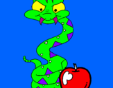 Disegno Serpente con la mela  pitturato su Mario
