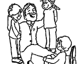 Disegno Papà con i suoi 3 figli  pitturato su Fabio